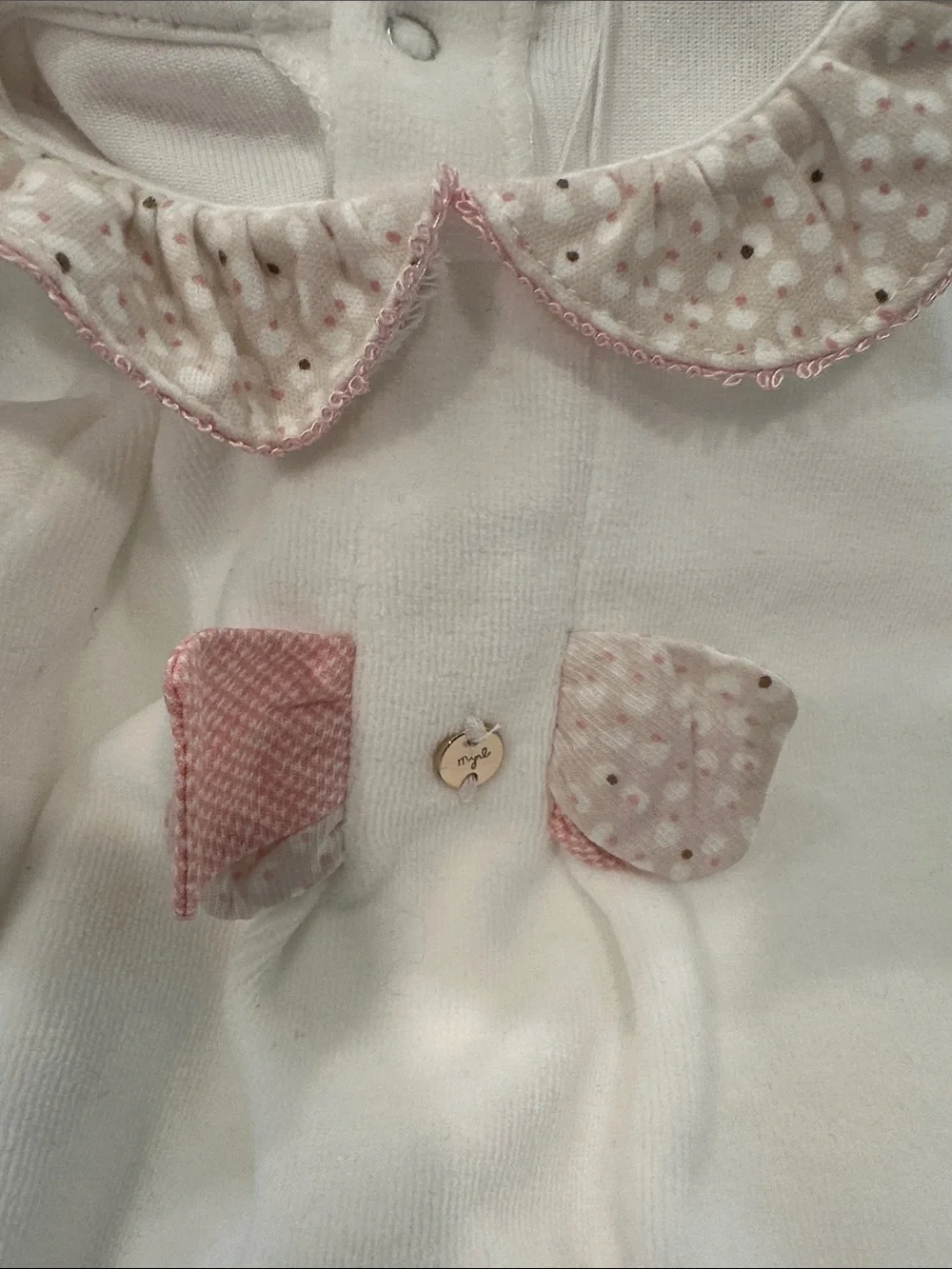 Mayoral New Girls Cream‎ Velour Footed Sleeper Ruffle Trim Bow 4-6 Months